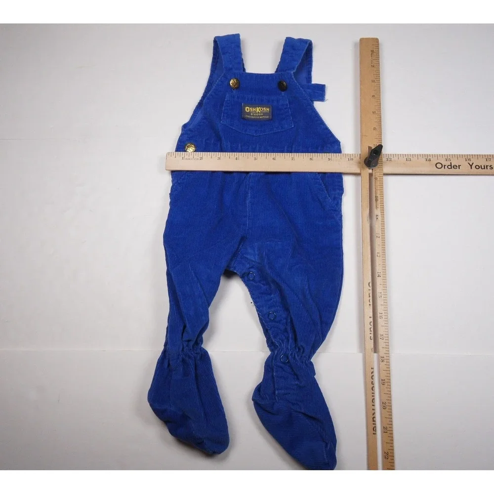 Vintage OshKosh B'gosh Blue Corduroy Footed Overalls Vestbak 3-6 Months USA Made